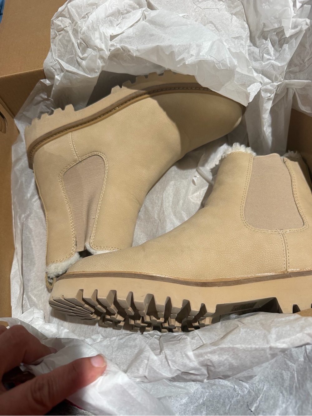 J. Crew Cream Chelsea Lug Ankle Boots with Faux Shearling Trim - Picture 4 of 6